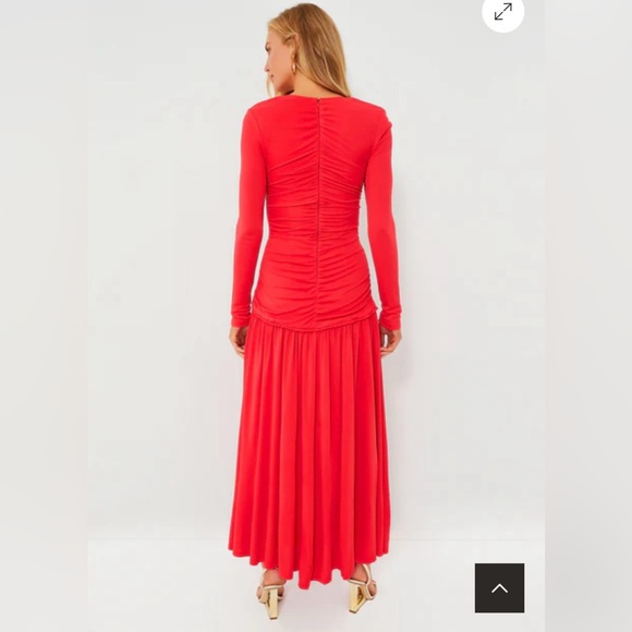 NWOT Farm Rio V Neckline Ruched Red Maxi Dress Long Sleeves Size XL - Picture 3 of 8